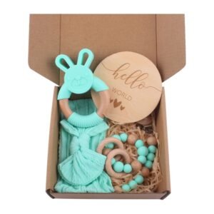 Wooden Rattle & Teether Baby Shower Gift Set