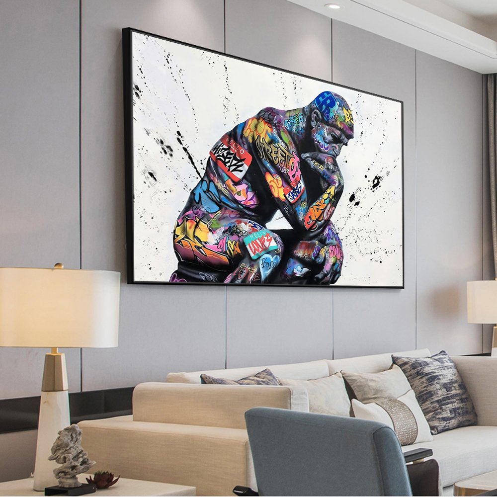 Thinker Man Wall Art Abstract Poster Living Room Decor Painting - Image 2
