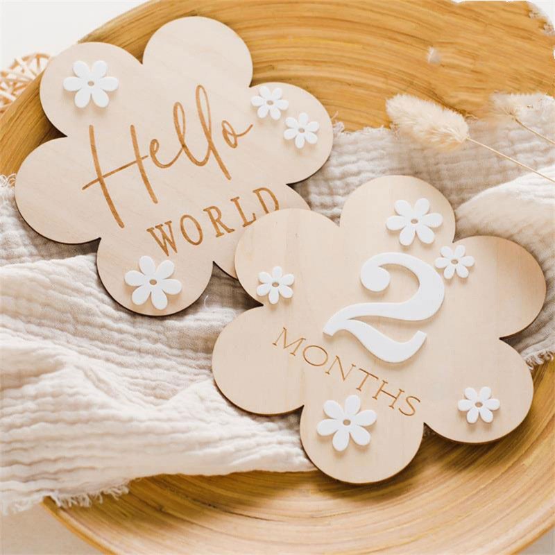 Newborn Baby Foto Commemorative Flower 1-12month Birthday Photo Commemorative Decoration Wooden Flower Milestone Toy - Image 4