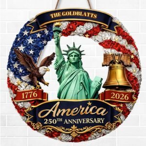 Personalized America 250th Anniversary Wreath Sign (Style 2)