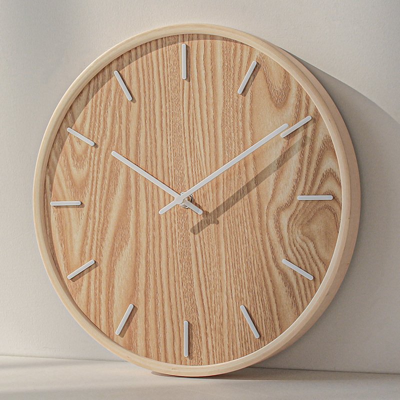 Simple Modern Decorative Wall Clock Wooden Quartz Clock Round Shape - Image 2