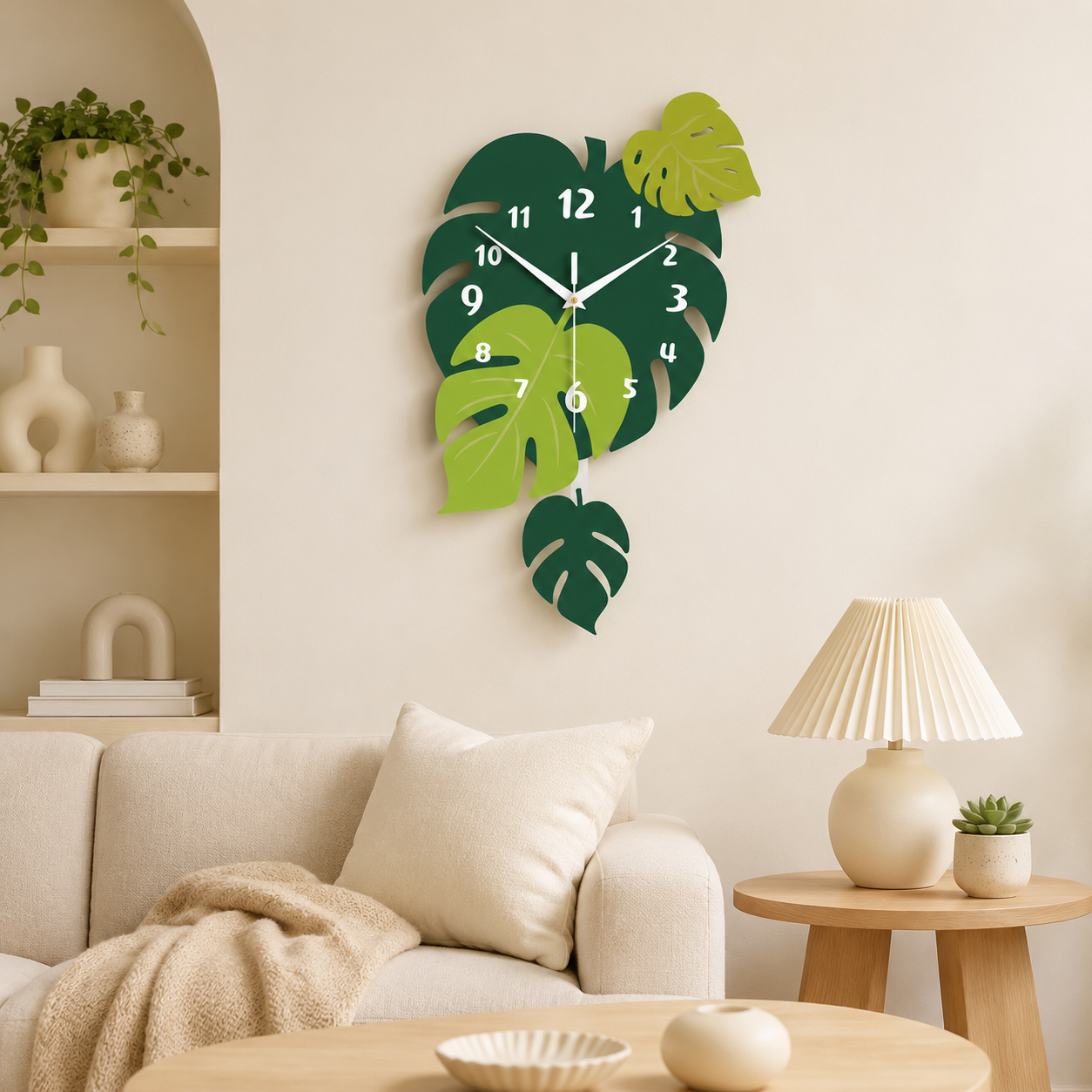 Acrylic Leaf Wall Clock Tropical Decorative Home Decor - Image 2