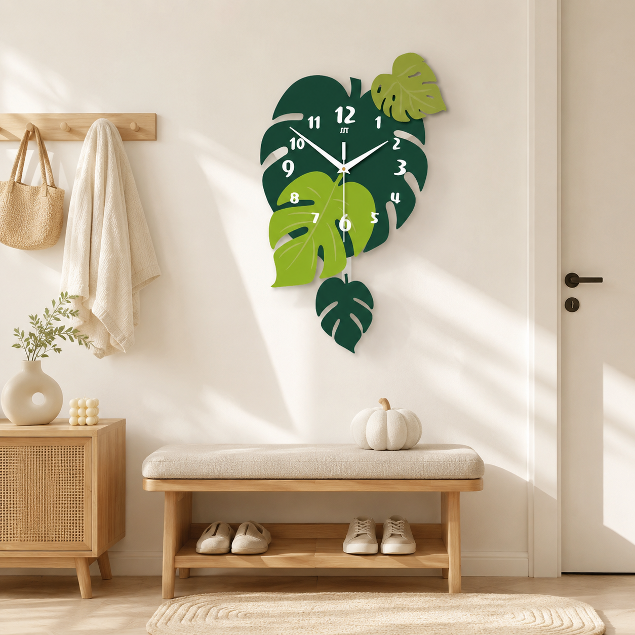 Acrylic Leaf Wall Clock Tropical Decorative Home Decor - Image 3