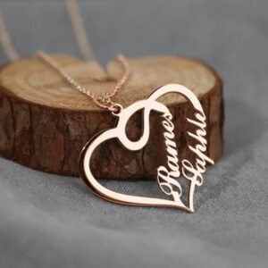 Double Heart Pendant Name Necklace