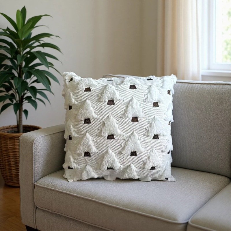 Christmas Tree Throw Pillow Cover 3D Plush Pine Tree Decorative Cushion Case, Farmhouse Winter Holiday Pillowcase For Sofa Couch Home Xmas Decor