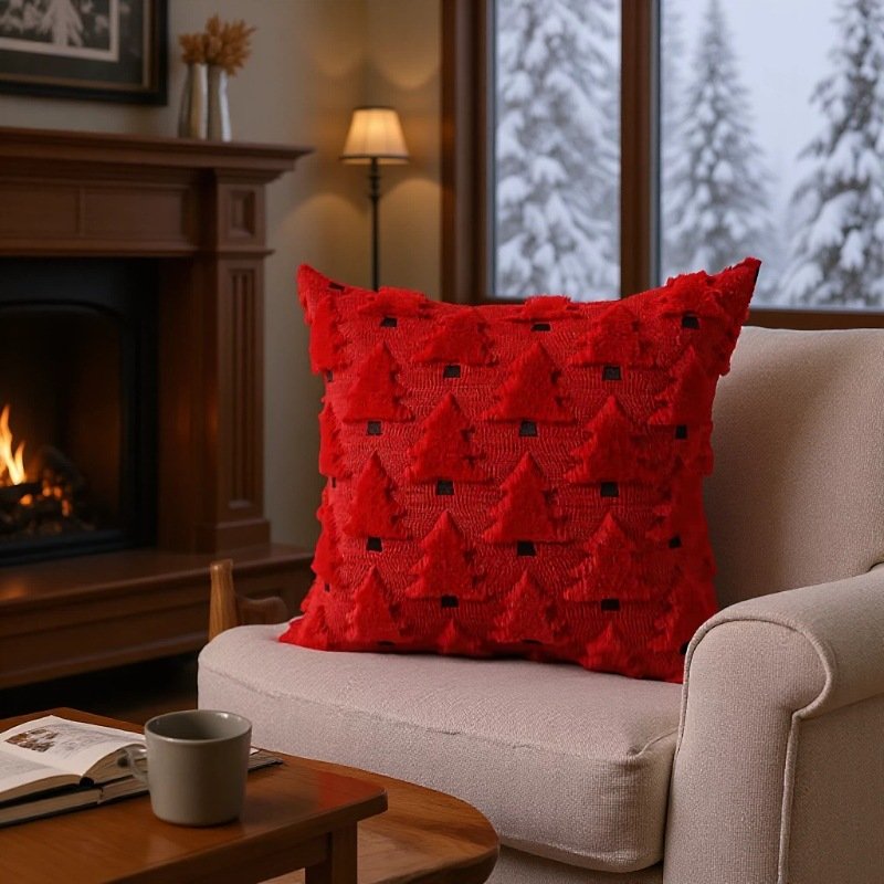 Christmas Tree Throw Pillow Cover 3D Plush Pine Tree Decorative Cushion Case, Farmhouse Winter Holiday Pillowcase For Sofa Couch Xmas Home Decor